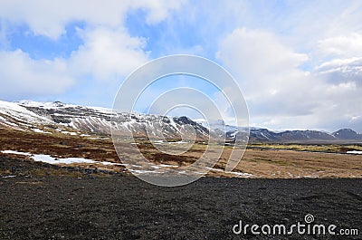 Snow Capped Mountain Range in Rural Remote Iceland Stock Photo