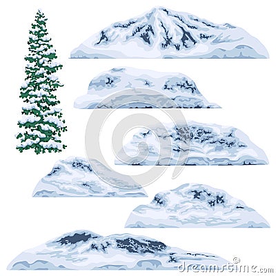 Snow-capped Mountains and Hills. Vector Illustration