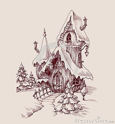 Snow castle drawing Vector Illustration