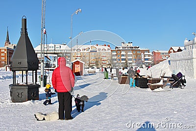 The snow castle in South Harbour in LuleÃ¥ Editorial Stock Photo