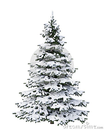 Snow Christmas tree isolated on white background Stock Photo