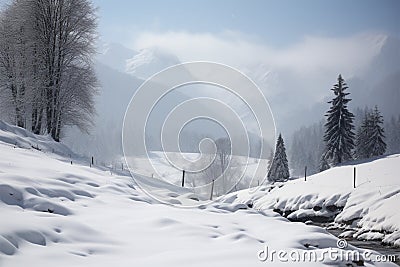 Snow clad Austrian Alps create a stunning winter landscape for exploration Stock Photo