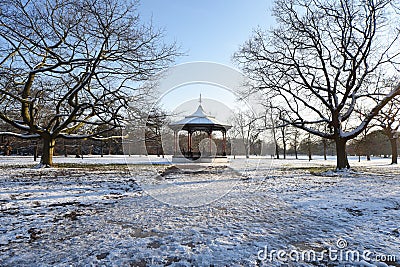 Snow Covered band stand in Royal Greenwich Park Stock Photo
