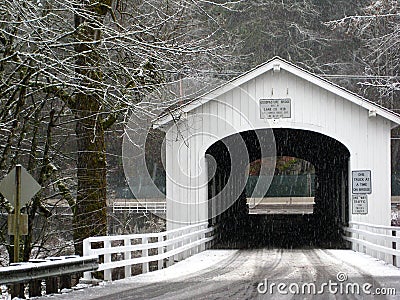 Snow Covered Bridge Stock Photo