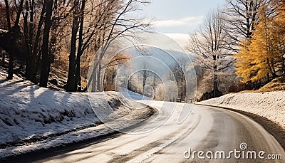 Snow covered forest in winter, a tranquil meadow generated by AI Stock Photo