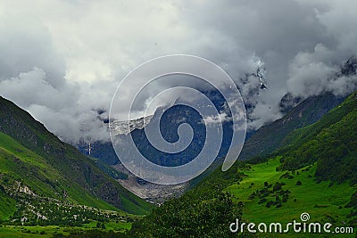 Snow-covered HImalayan Mountains at Valley of Flowers, Uttarakhand, India Stock Photo