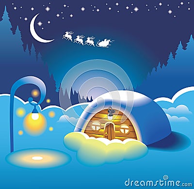 Snow-covered hut Vector Illustration