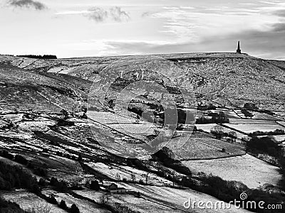 Snow covered landscape with fields and moors near stoodley pike in west yorkshire Stock Photo