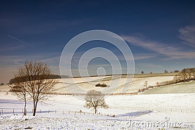 Snow covered landscape near Eys in the province Limburg Stock Photo