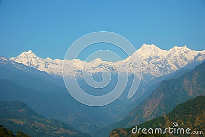 Snow covered mountain range, Sikkim, Himalayans Stock Photo