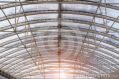 Snow-covered steel ceiling in the form of an arch Stock Photo