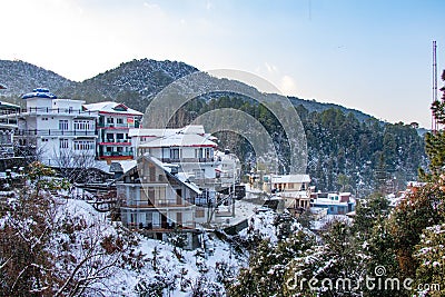 Snow covered traditional houses Stock Photo