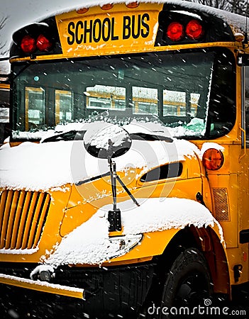 Snow Day School Bus Stock Photo