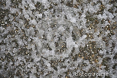 Snow detail on the road. Danger of slipping. Stock Photo