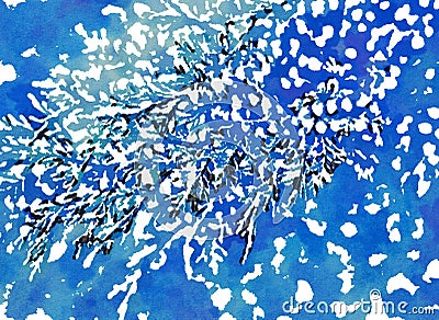 Snow. Digital image. Watercolor stylization. Stock Photo