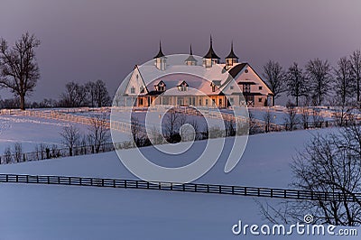 Historic, Snow Covered Manchester Farm Barn - Lexington, Kentucky Stock Photo