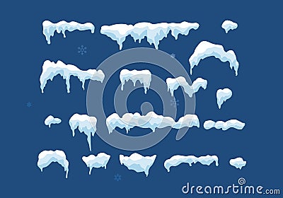 Snow elements. Set of Isolated snow cap. Snow caps on blue background. Vector Illustration