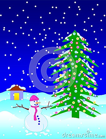 snow fall in Christmas night Stock Photo