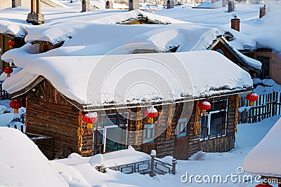 The snow on the farmyards Stock Photo