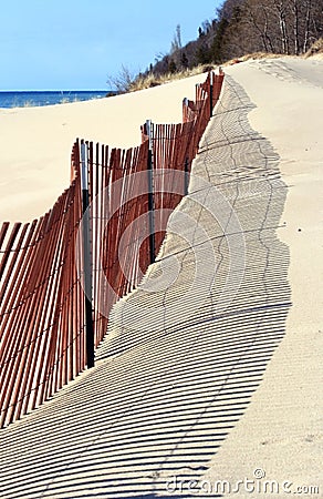 Snow Fence on Beach Stock Photo