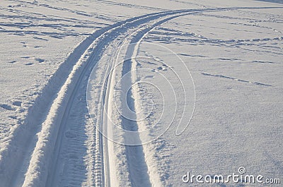 Snow fields covered with intricate patterns from the wind, a copy space, close-up. Stock Photo