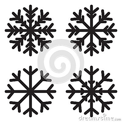 Snow flake icon set. Black silhouette snowflake eight-pointed element isolated on white Sign and Symbol of winter, frost, Vector Illustration
