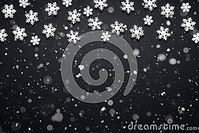 Snow flake texture and falling snow on black background Stock Photo