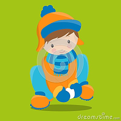 snow funny boys making snow ball 01 Vector Illustration