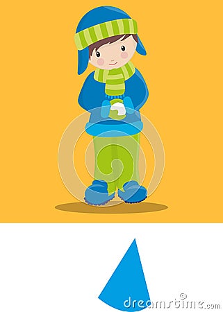 snow funny boys making snow blue hat 04 Vector Illustration