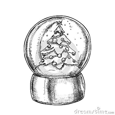 Snow Globe With Decorated Fir-tree Souvenir Vector Vector Illustration