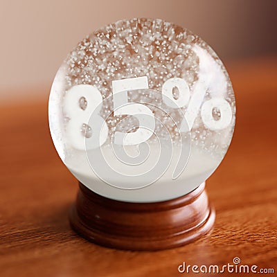 Snow globe with 85 percent discount title inside Stock Photo