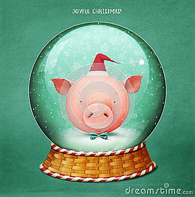 Snow globe pig Cartoon Illustration