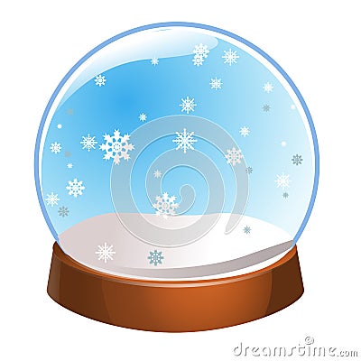 Snow globe with snowflakes inside isolated on white background. Christmas magic ball. Snowglobe illustration. Winter in gla Cartoon Illustration