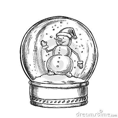 Snow Globe With Snowman Souvenir Vintage Vector Vector Illustration