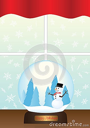 Snow Globe on Window Sill Illustration Vector Illustration