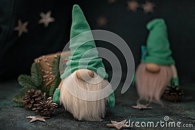 Snow gnomes or elves. Christmas toy. Selective focus Stock Photo