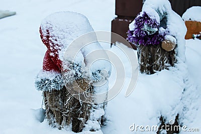 Snow gnomes in hats Stock Photo