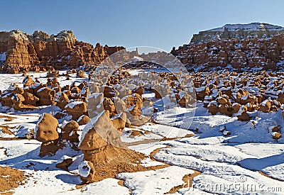 Snow in Goblin Valley Stock Photo