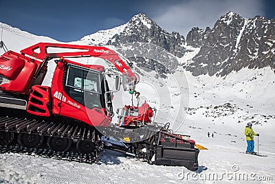 Snow groomer at resort Tatranska Lomnica, Slovakia Editorial Stock Photo