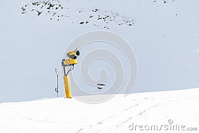 Snow guns in a winter mountain resort, preparin ski way Stock Photo