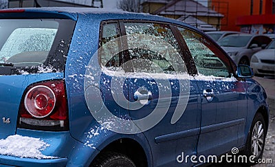 Snow and ice by car Stock Photo