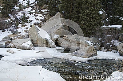 Snow and Ice melting on the river Stock Photo