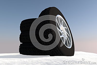 Snow Ice Tire concept 3d rendering illustration Cartoon Illustration