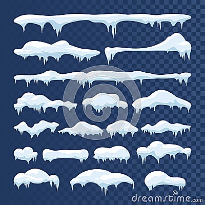 Snow and ice vector frames. Winter cartoon snow caps, snowdrifts and icicles Vector Illustration