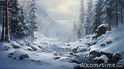Beautiful view of snow lanscape falling over the trees Stock Photo