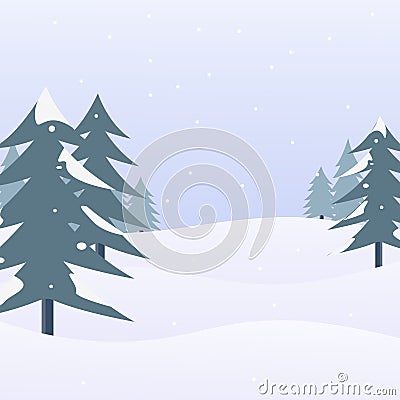 Snow Landscape with Pine Trees.Winter Scene and Background.Vector Illustration. Vector Illustration