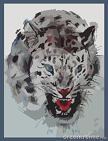 Snow leopard with an open mouth Vector Illustration