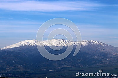 Snow lies on Mount Hermon, a mountain range located on the border of Syria, Lebanon and Israel Stock Photo