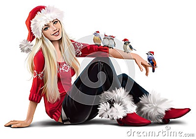 The snow maiden and the little bird Stock Photo