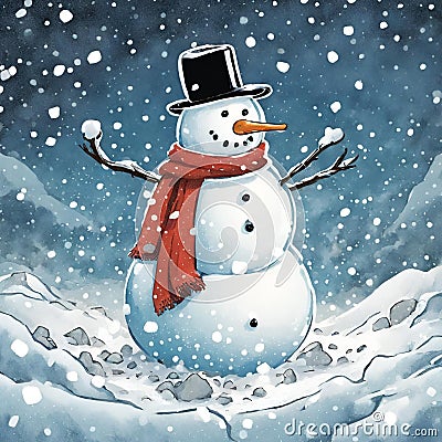 a snow man in a snow storm - 1 Stock Photo